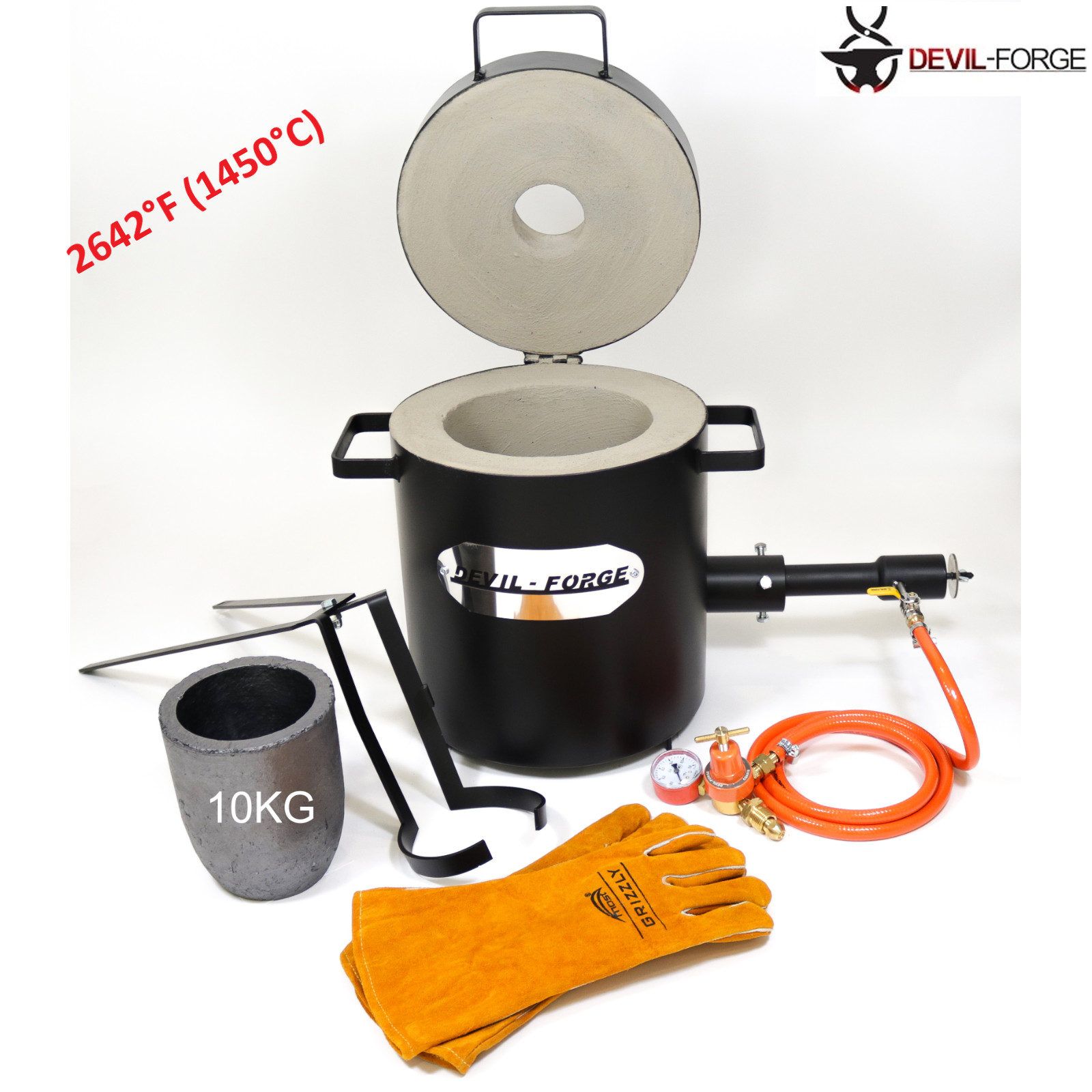 DEVIL-FORGE FB2M–10KG Gas Propane Furnace Foundry Kiln+Tongs, Crucible USA (NEW)