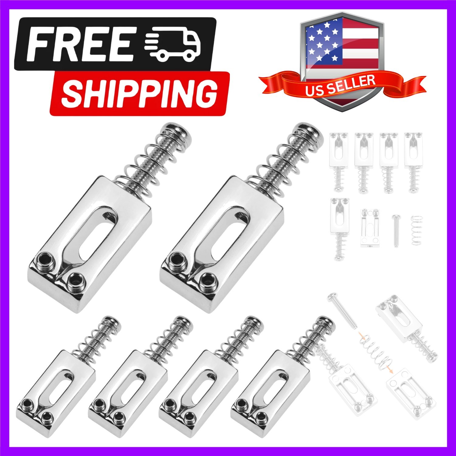Zinc Alloy 6-Pcs Chrome Finish Bridge Saddle Set for Ultimate Guitar Performance