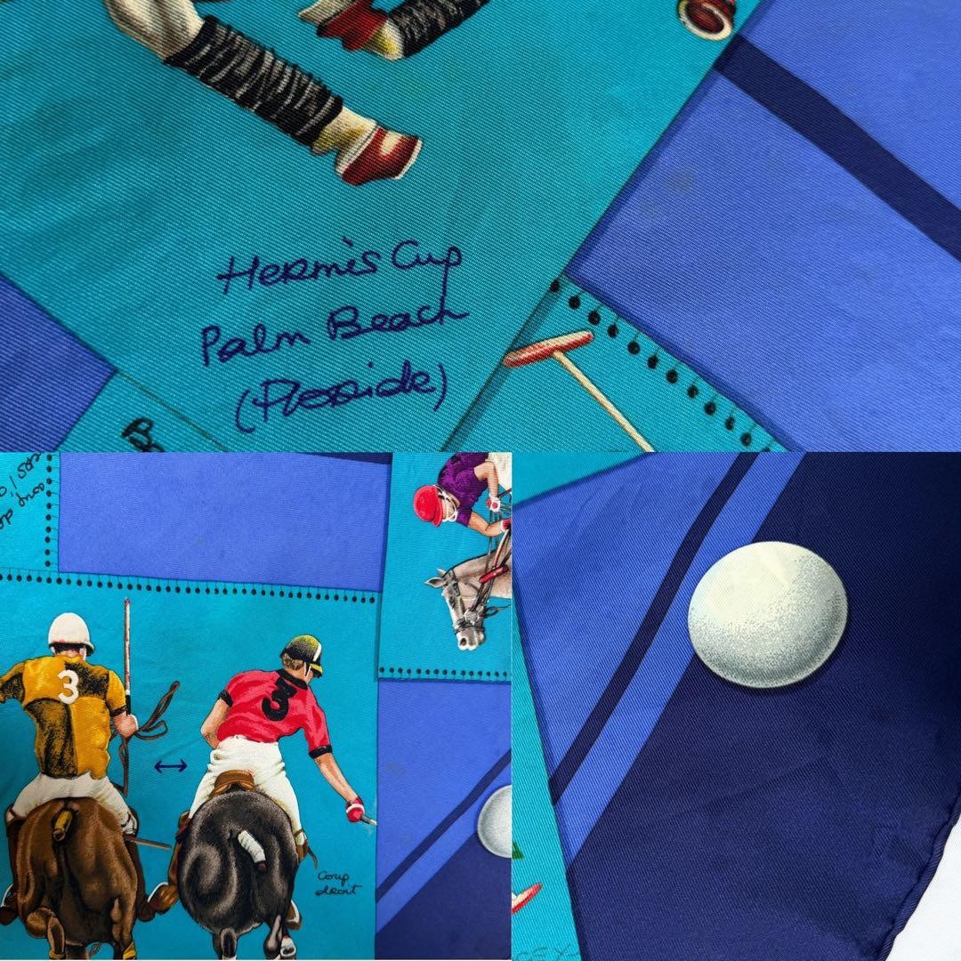 Rare/ Hermes Carre 90 Polo World Large Scarf Blue Horse