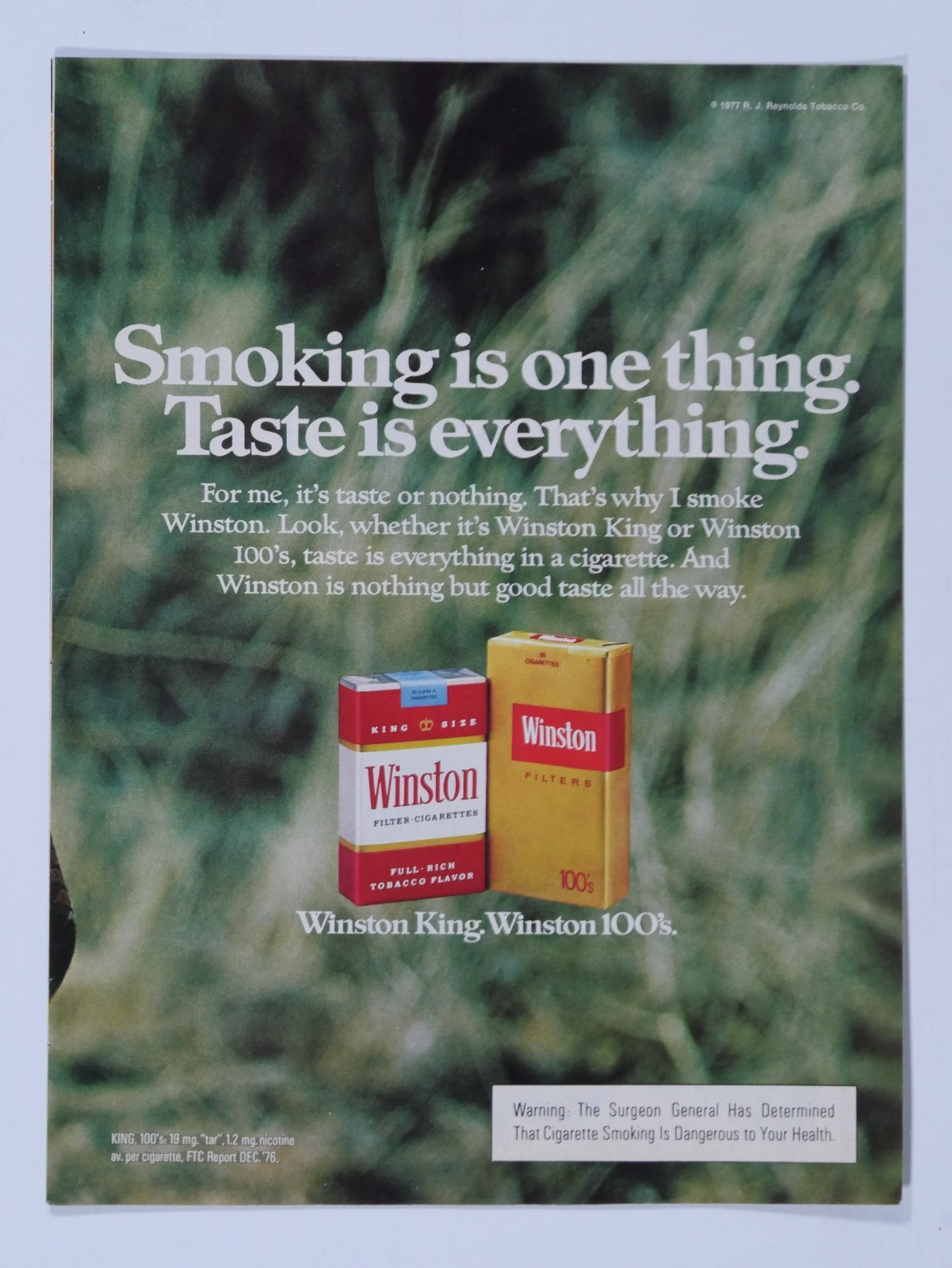1977 Winston King 100 Cigarettes Vintage Original Print Ad