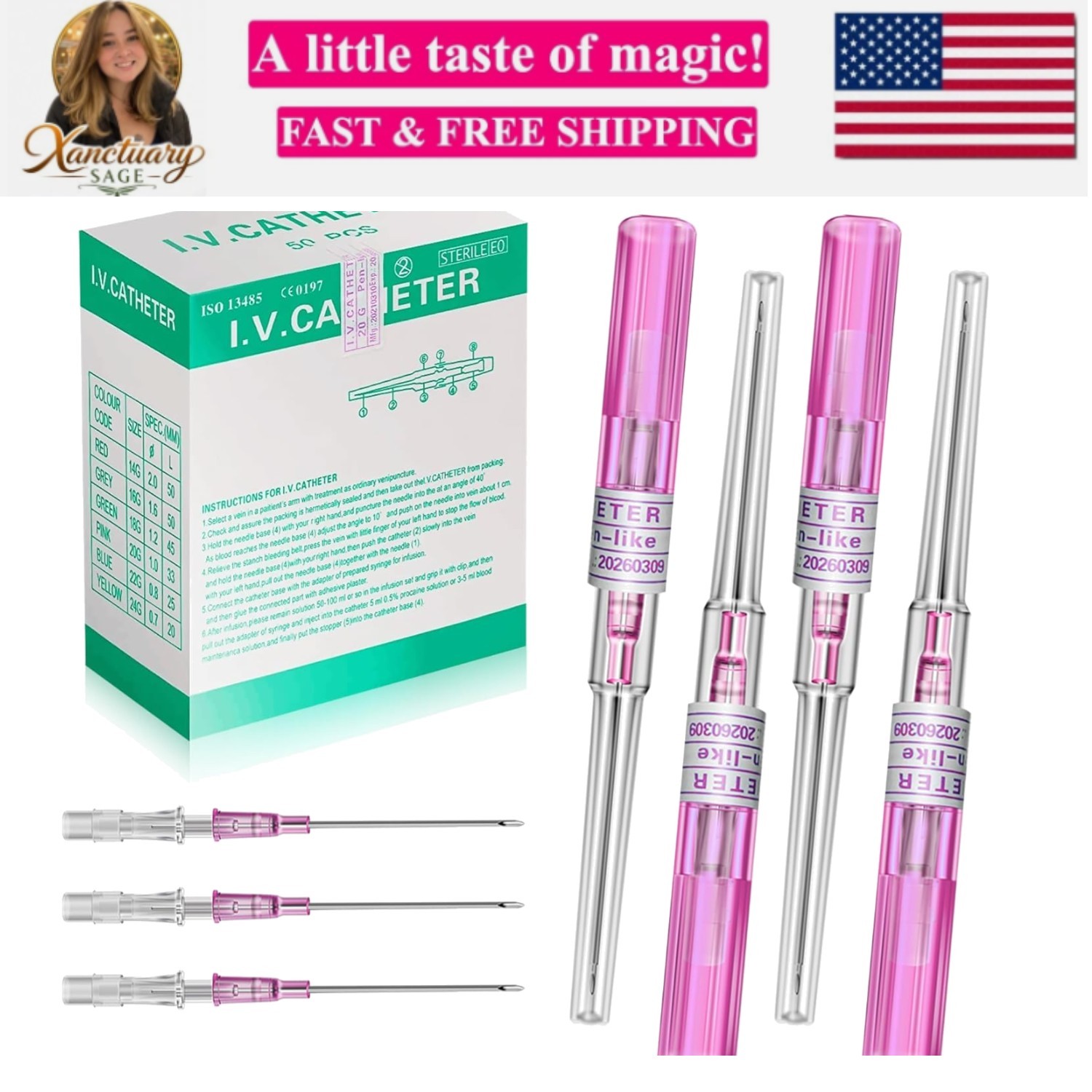 50Pcs 20G Piercing Needles with Protective Sleeve - Disposable Hollow Needles...