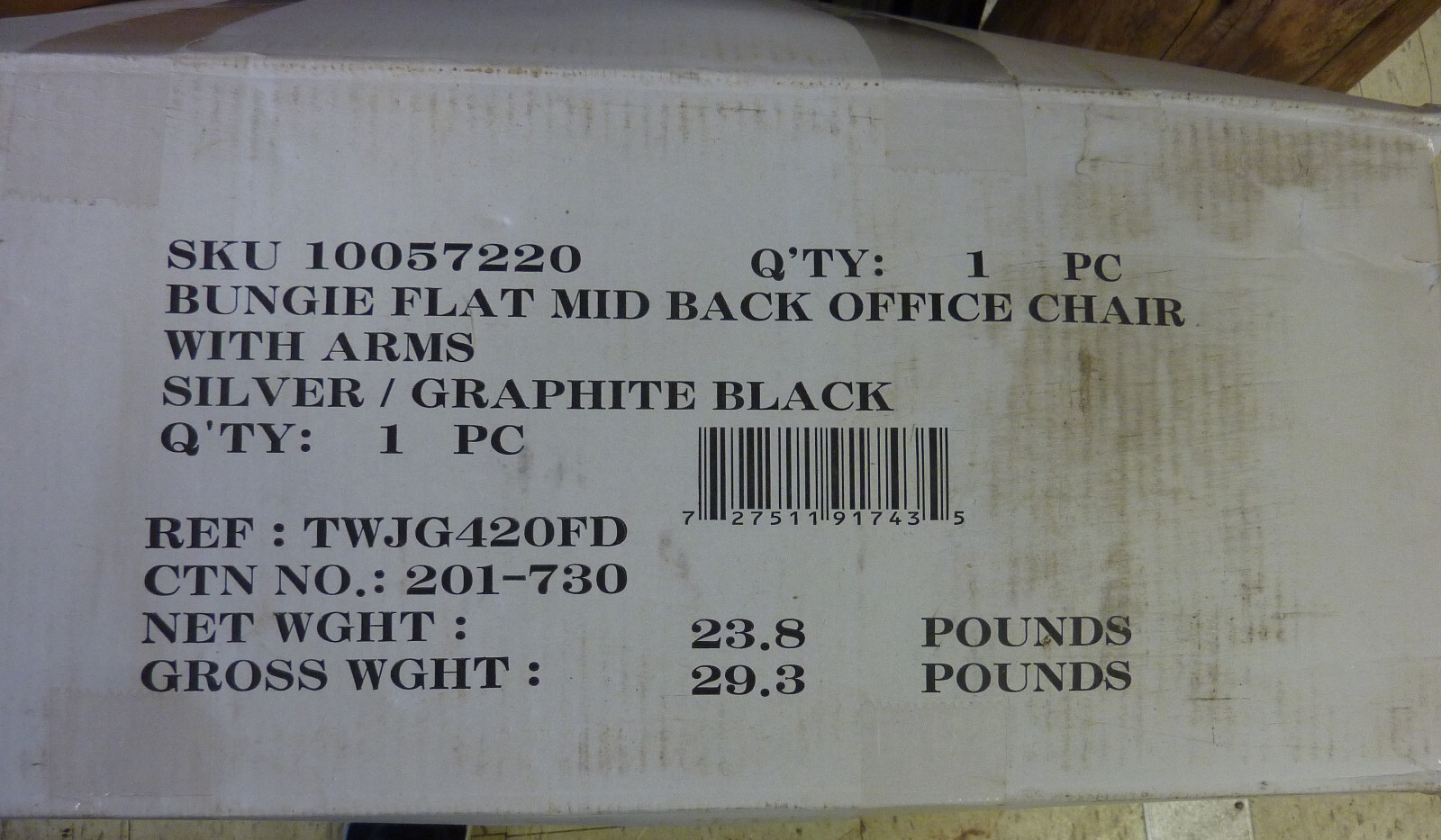 BUNGIE FLAT MID BACK OFFICE CHAIR ARMS SILVER GRAPHITE BLACK NEW IN BOX