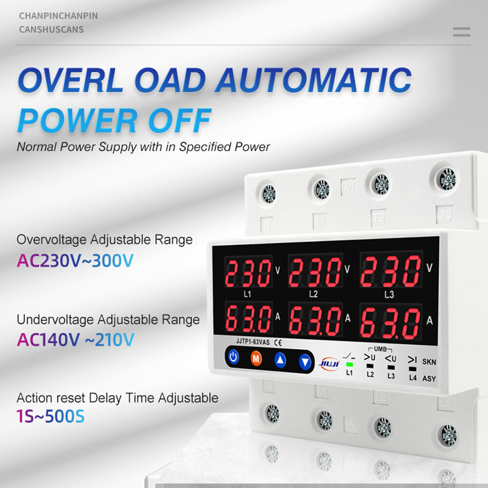 63A 3Phase Voltage&Current Protector Synchronous &Asynchronous Working Mode D0N3