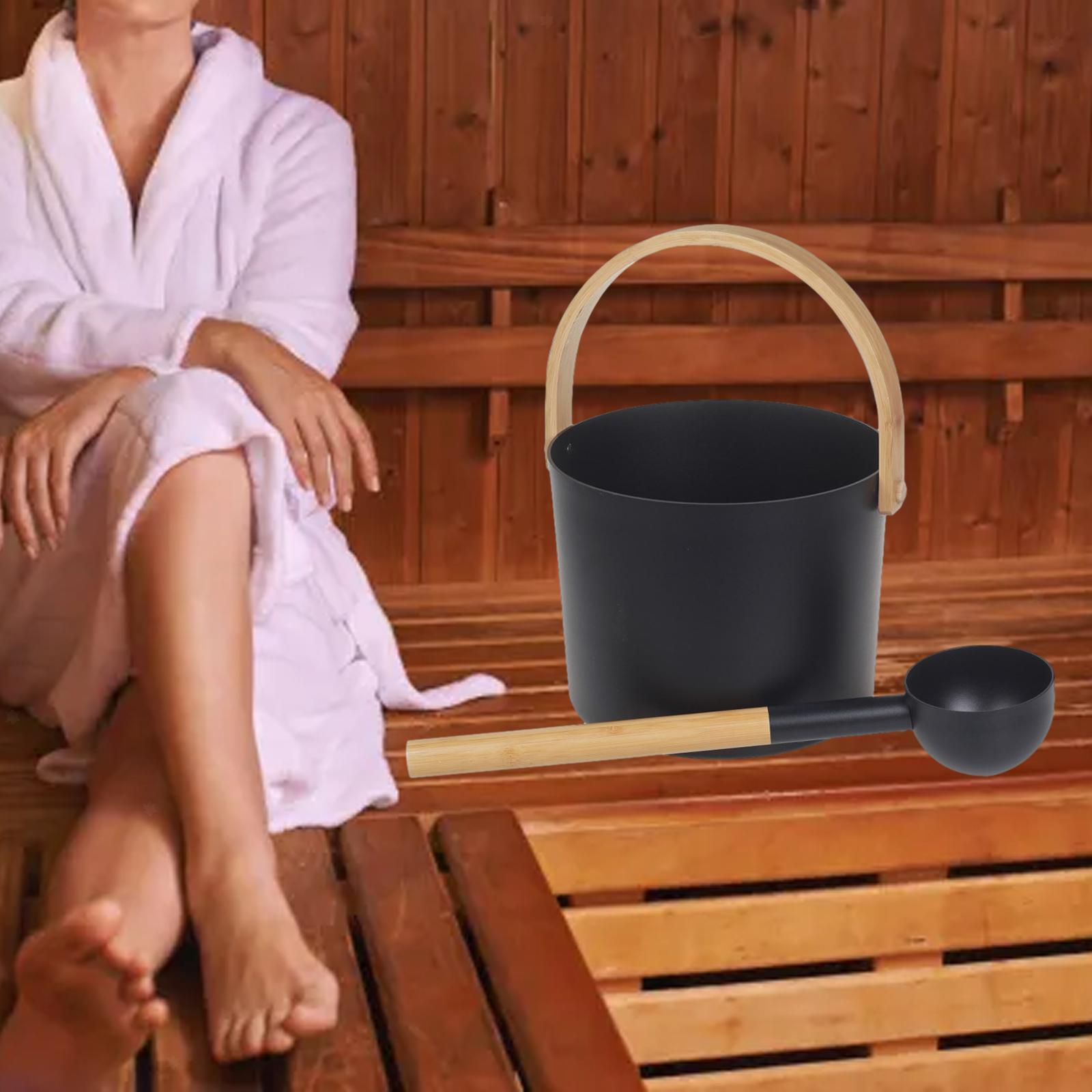 Sauna Bucket with Ladle, Sauna Accessory ,Bamboo Handle Portable 7 Liter Sauna