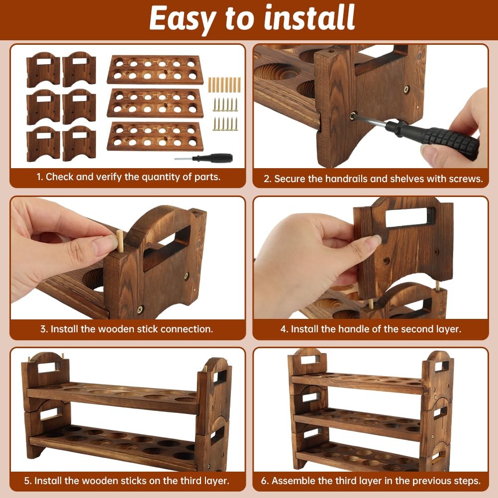 3-Tier Wooden Egg Holder Countertop Storage 36-Hole Stackable Rack Fresh
