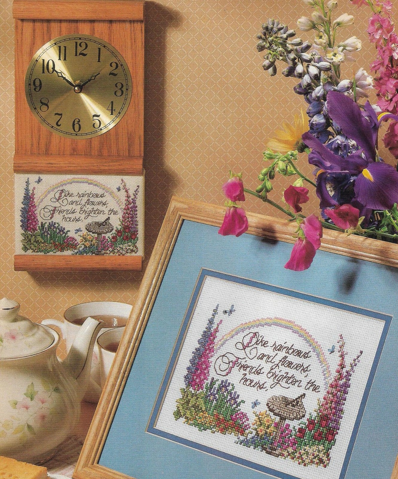 RAINBOWS & FLOWERS GARDEN SCENE CROSS STITCH PATTERN INSTRUCTIONS