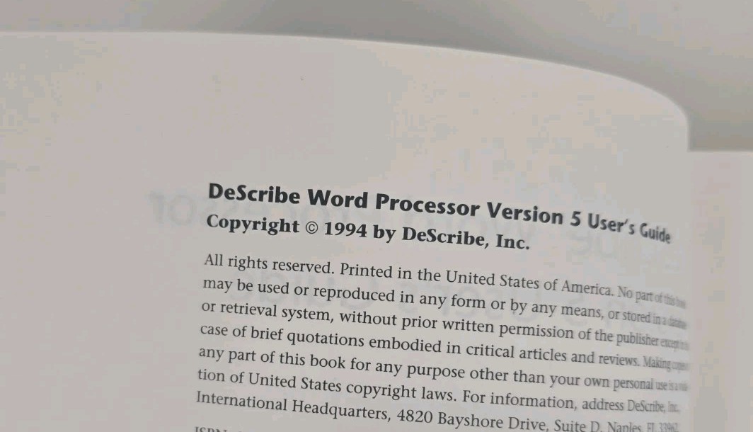 Describe Word Processor Version 5 User's Guide Vintage Softcover