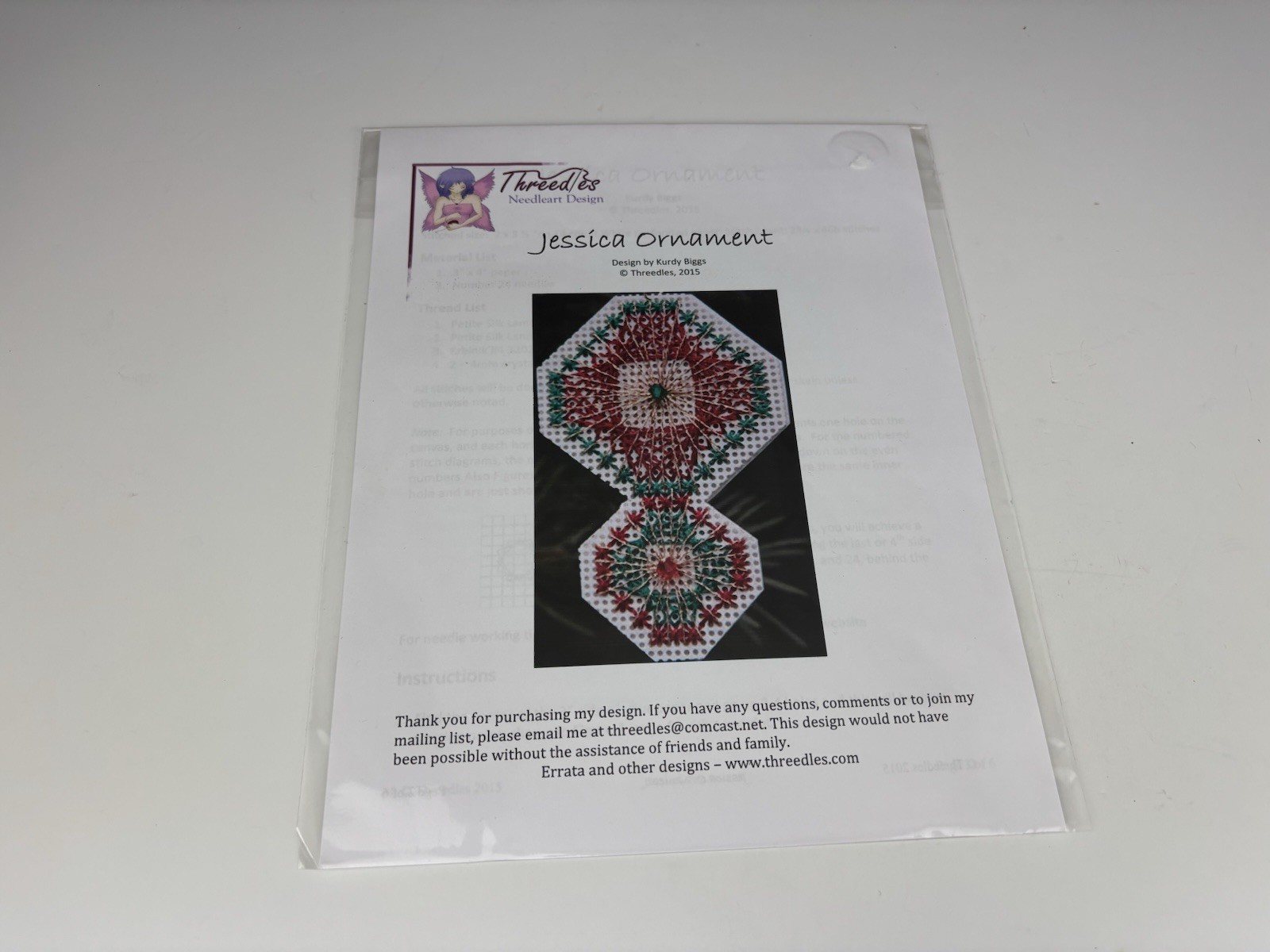 Threedles Needleart Designs Jessica Ornament Needlepoint Pattern 2S