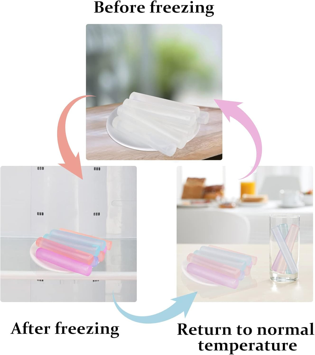 12 Pack Color-Changing Reusable Ice Cubes for Drinks, Quick Freeze Water Bottle
