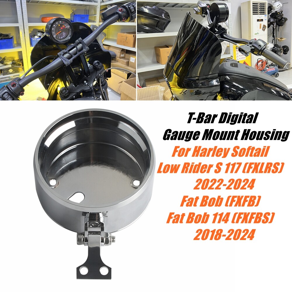 Chrome Round Digital Gauge Mount Housing Kit For Harley Softail FXLRS FXFB FXFBS