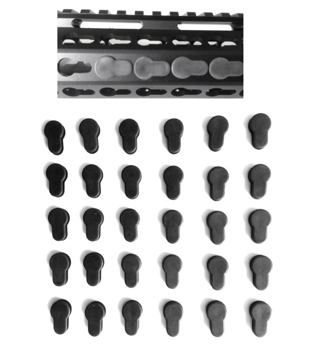 Pack 30! BLACK Rubber Insert Protector Plug Covers for Freefloat KeyMod Rail RPR