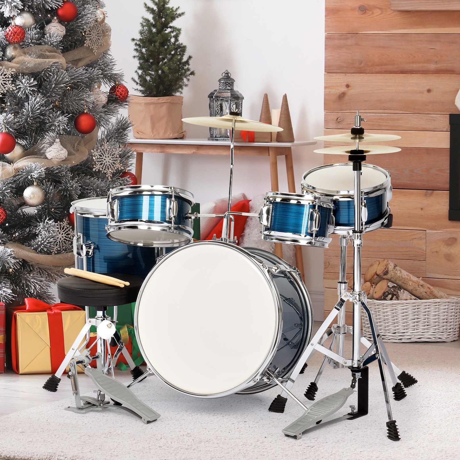 Kid Drum Sets-5-Piece for Beginners,14 inch Full Size with Adjustable Throne