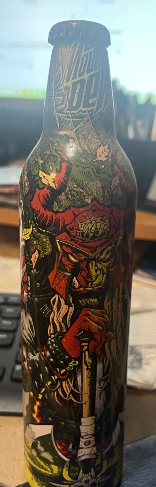 GREEN LABEL ART-----FULL---ALUMINUM MOUNTAIN DEW BOTTLE---MIKE SUTFIN