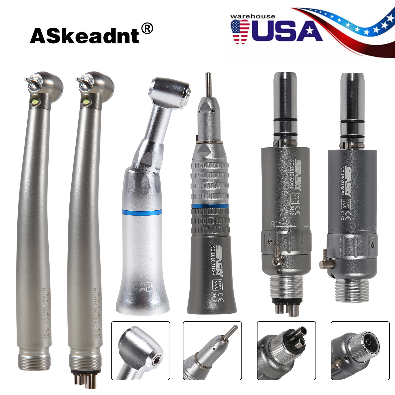 Kit Pieza de Mano Dental Estilo NSK Alta/Baja Velocidad Turbina LED 2/4 Agujeros