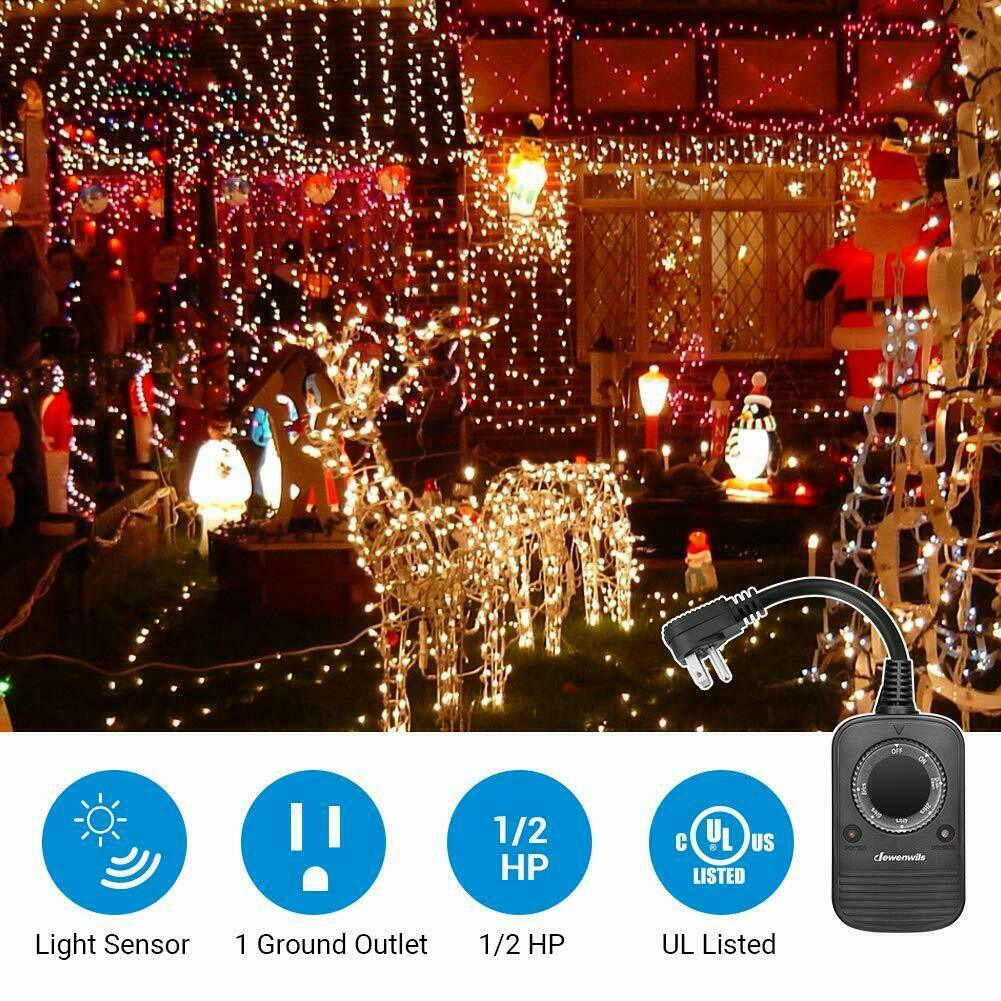DEWENWILS Outdoor Plug in Countdown Timer Switch Light Sensor Outlet 2 Pack