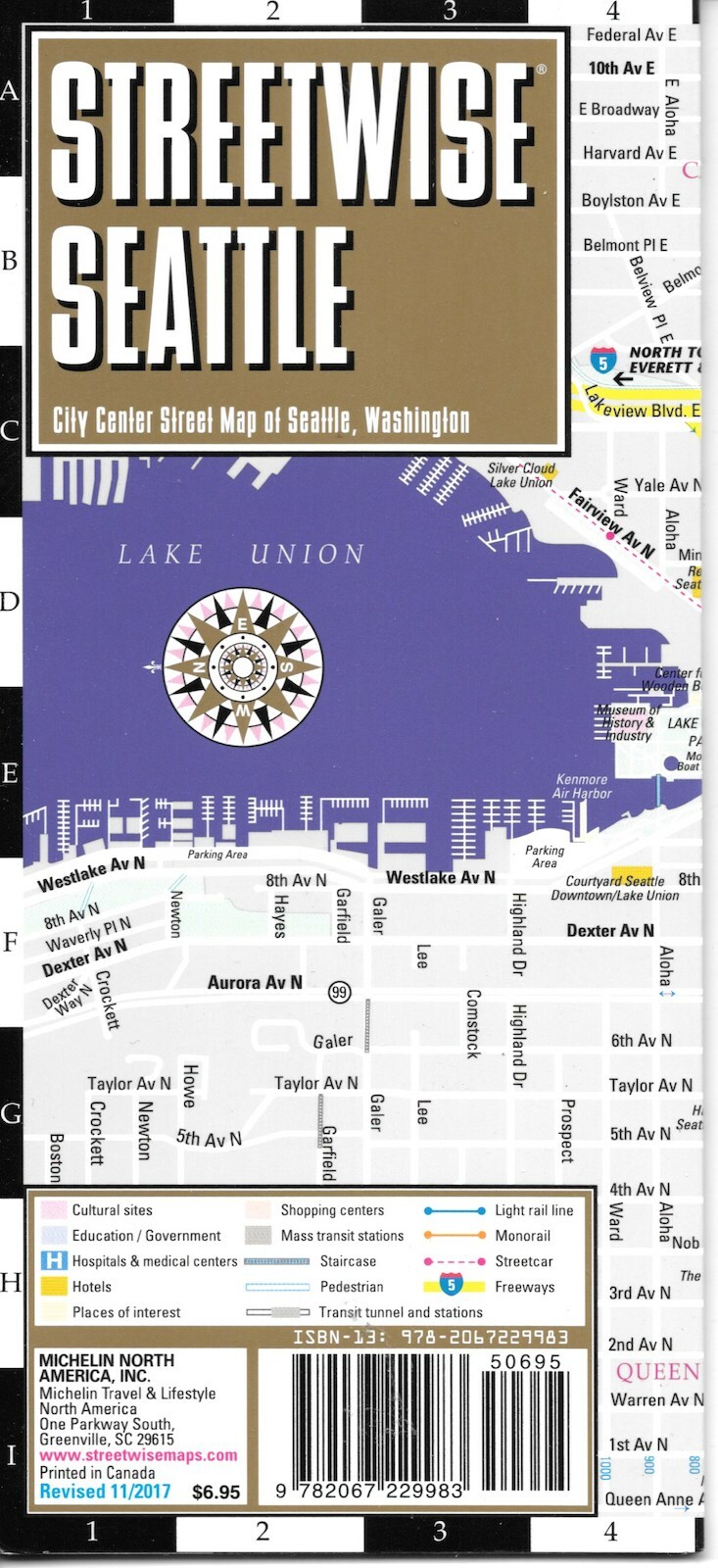 Seattle, Washington, City Center Street Map, by Streetwise (Laminated), 2018