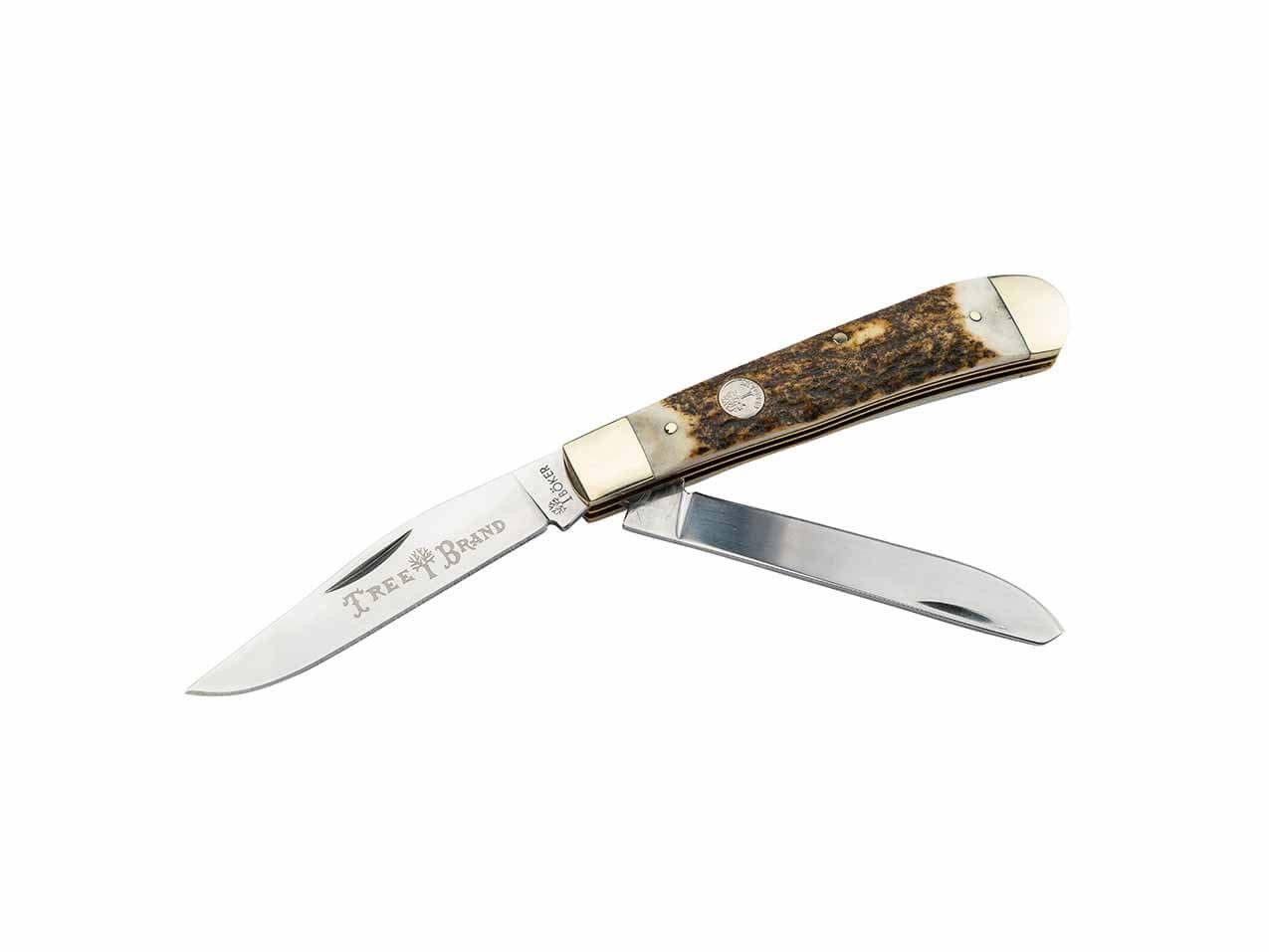 Boker TS 2.0 Trapper Pocket Knife, Genuine Stag Scales, 3.125" D2 Blade(s)