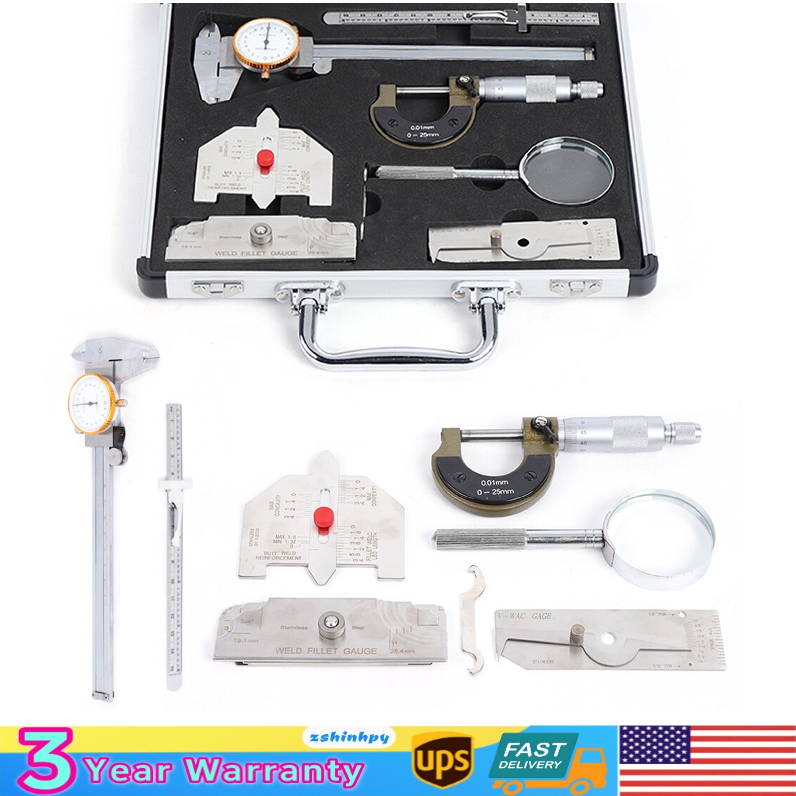 Test Set Welding Gauge Tool Kit Gage Inspection Ruler Suitcase Measuring US Ship