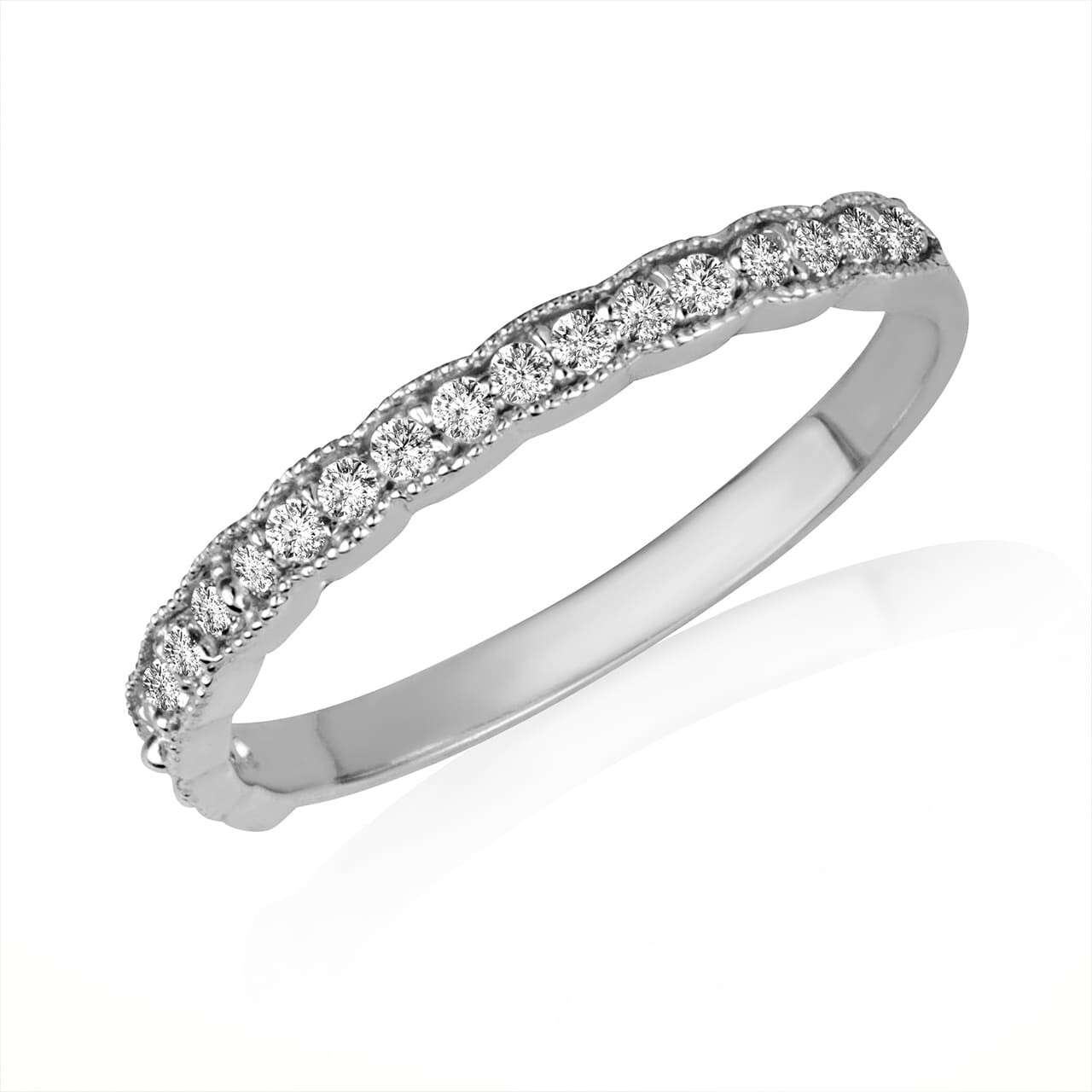 .925 Sterling Silver Pave Set CZ Ribbed Band Ring