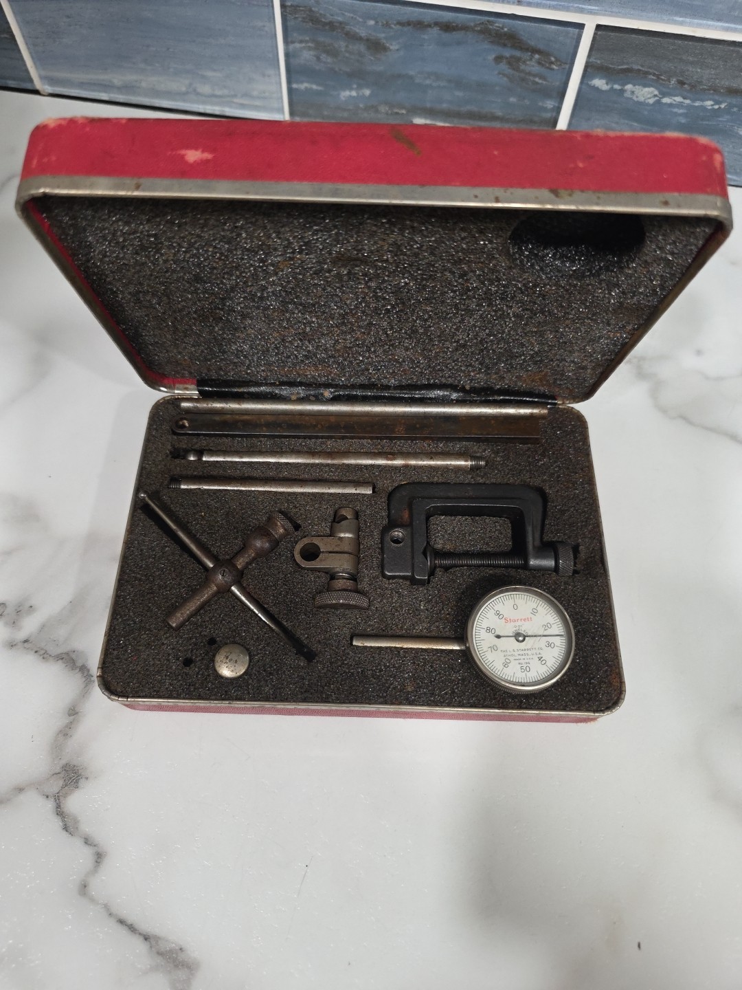 Vintage Starrett Dial Test Indicator 196 Universal Black Plunger Kit & Case READ