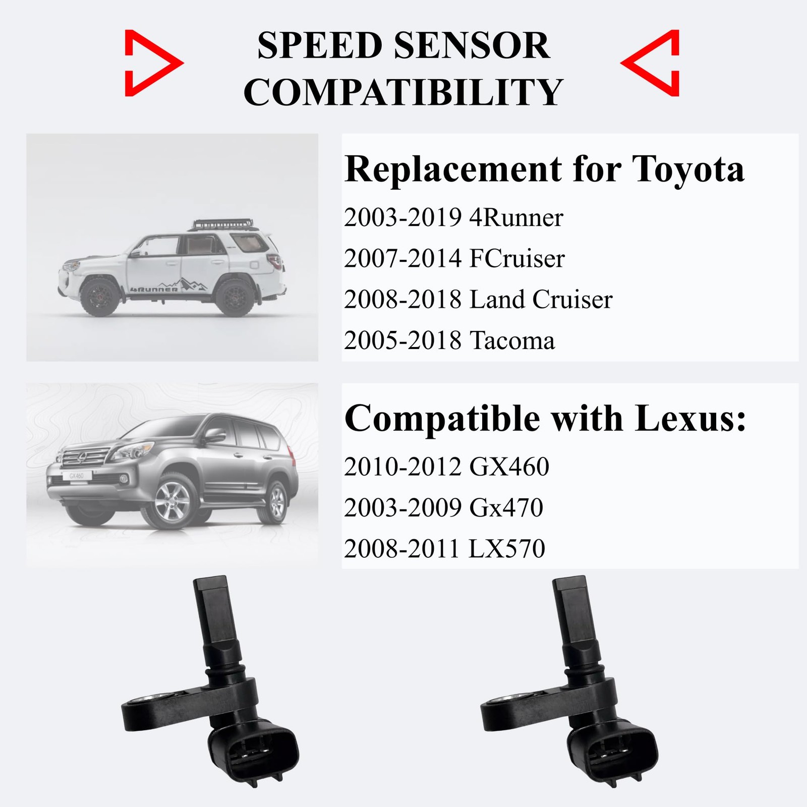 ABS Wheel Speed Sensor - 2003-2019 Toyota/Lexus, 89542-04020+89543-04020