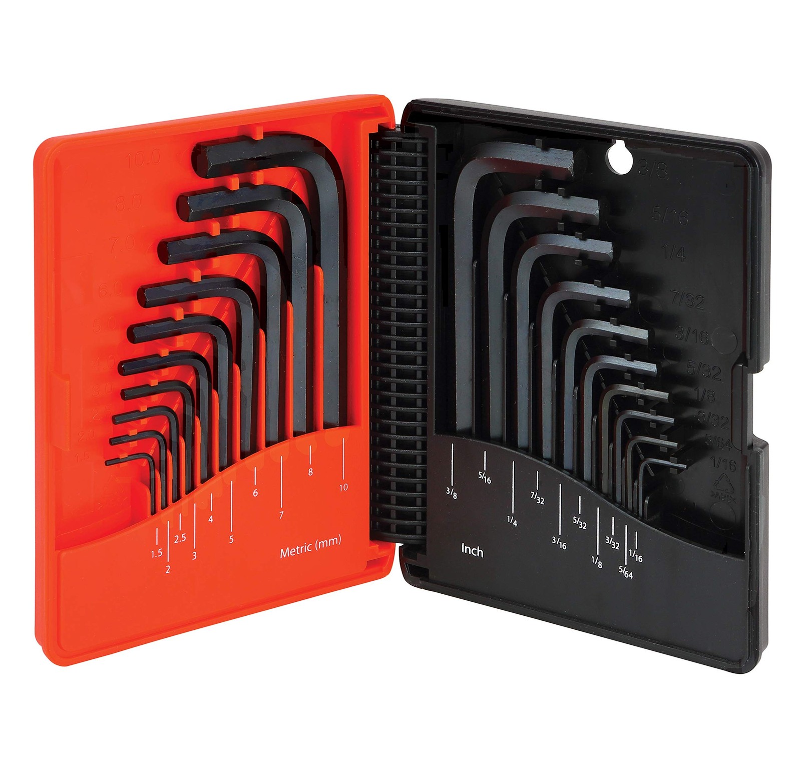 T36001 Short Arm Hex Key Set, SAE (10 Pcs) & Metric (10 Pcs), Black Finish