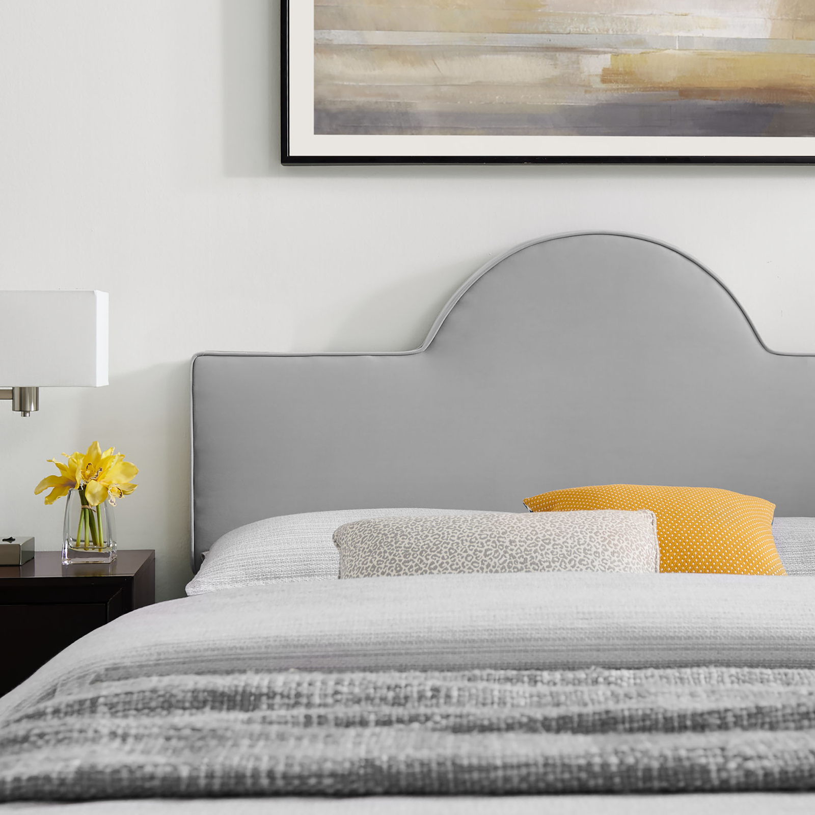 Modway Soleil Performance Velvet Queen Bed in Light Gray