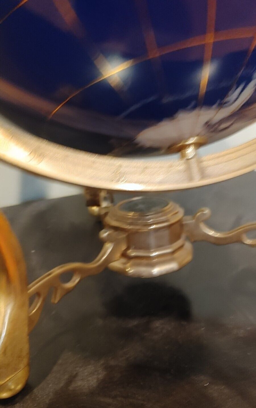 Large 12" Natural Gemstone World Globe & Compass Solid Brass Tripod Footed Stand