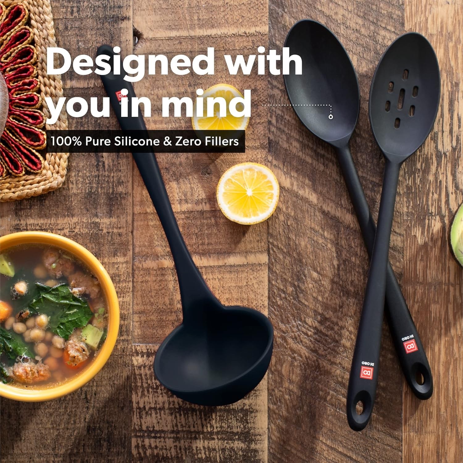 Silicone Ladle and Cooking Spoon Set—Large Kitchen Spoon Set
