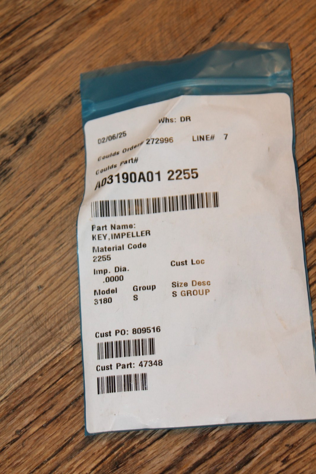 Goulds Pump A03190A01-2255 IMPELLER KEY	3180 PUMP