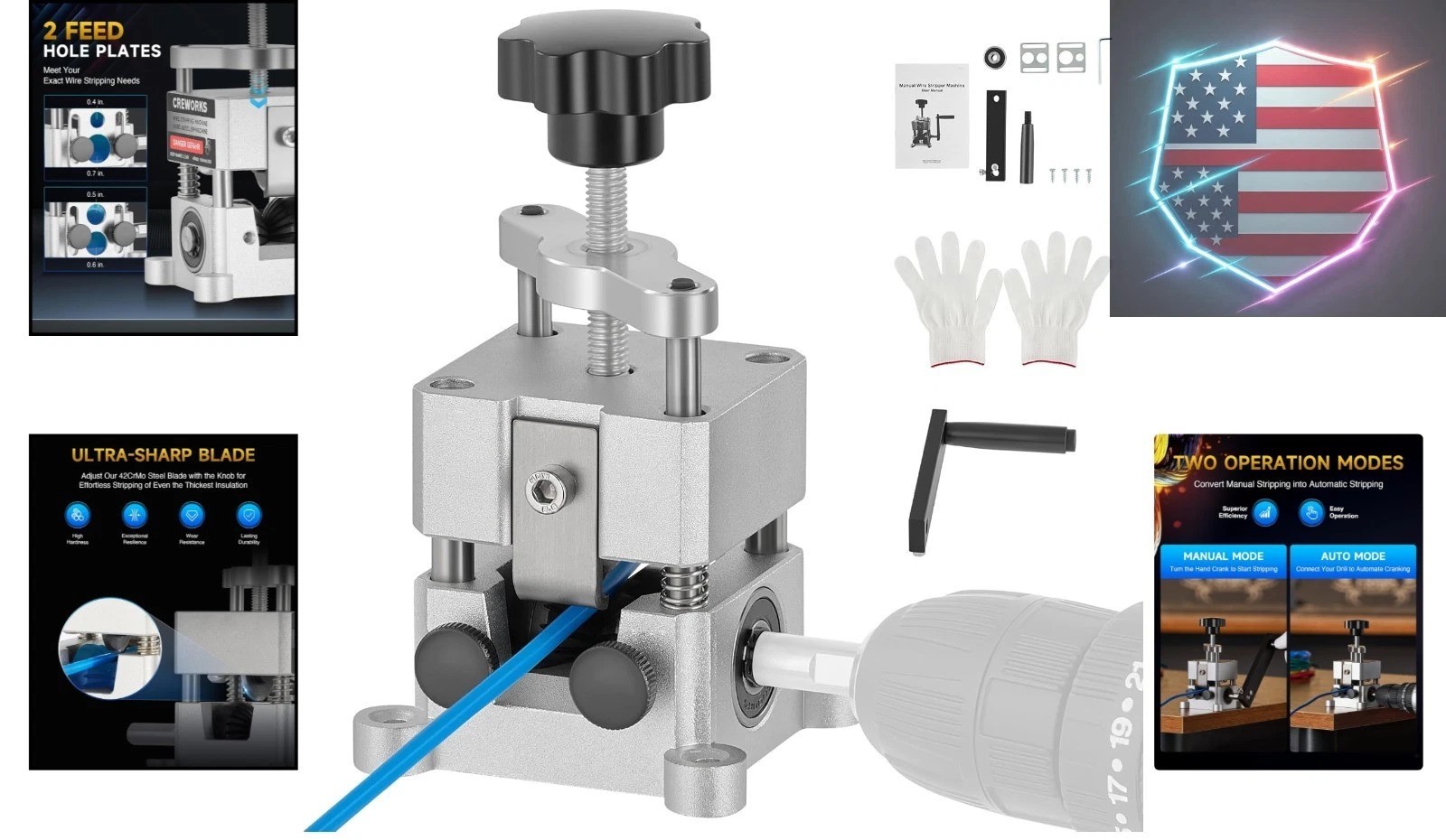Wire Stripper Machine, 0.06"-1" Manual Wire Stripping Machine, Drill Compatib..,