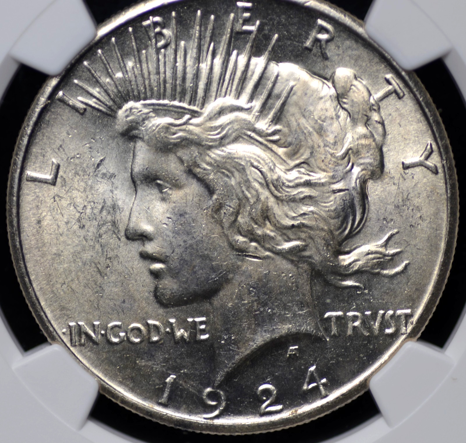 1924 S PEACE DOLLAR NGC MS 62 STRONG SILVER CARTWHEEL LUSTER, GREAT STRIKE FOR