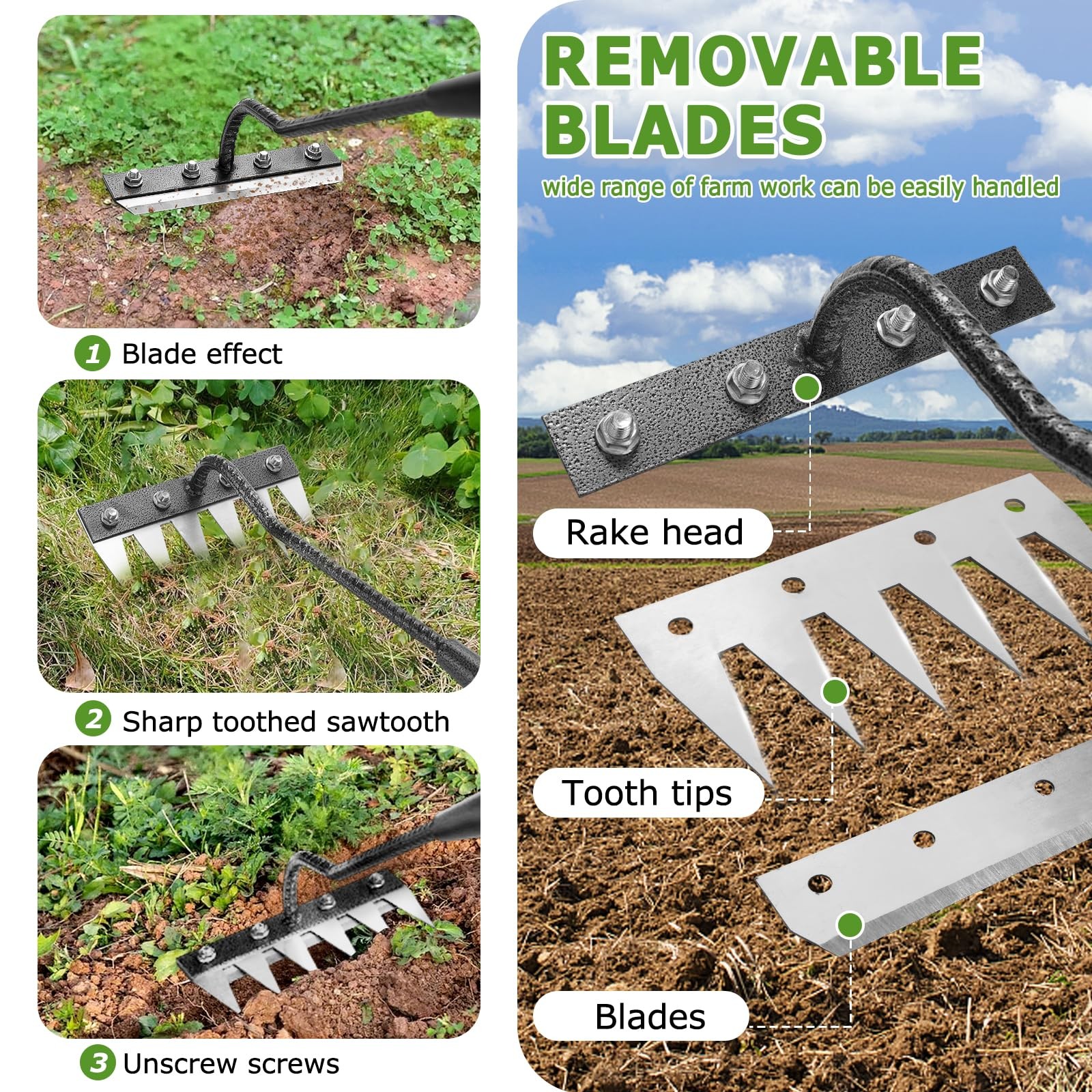 Gardenia Iron Weeding Rake, 2.0 Rake with Long transparent