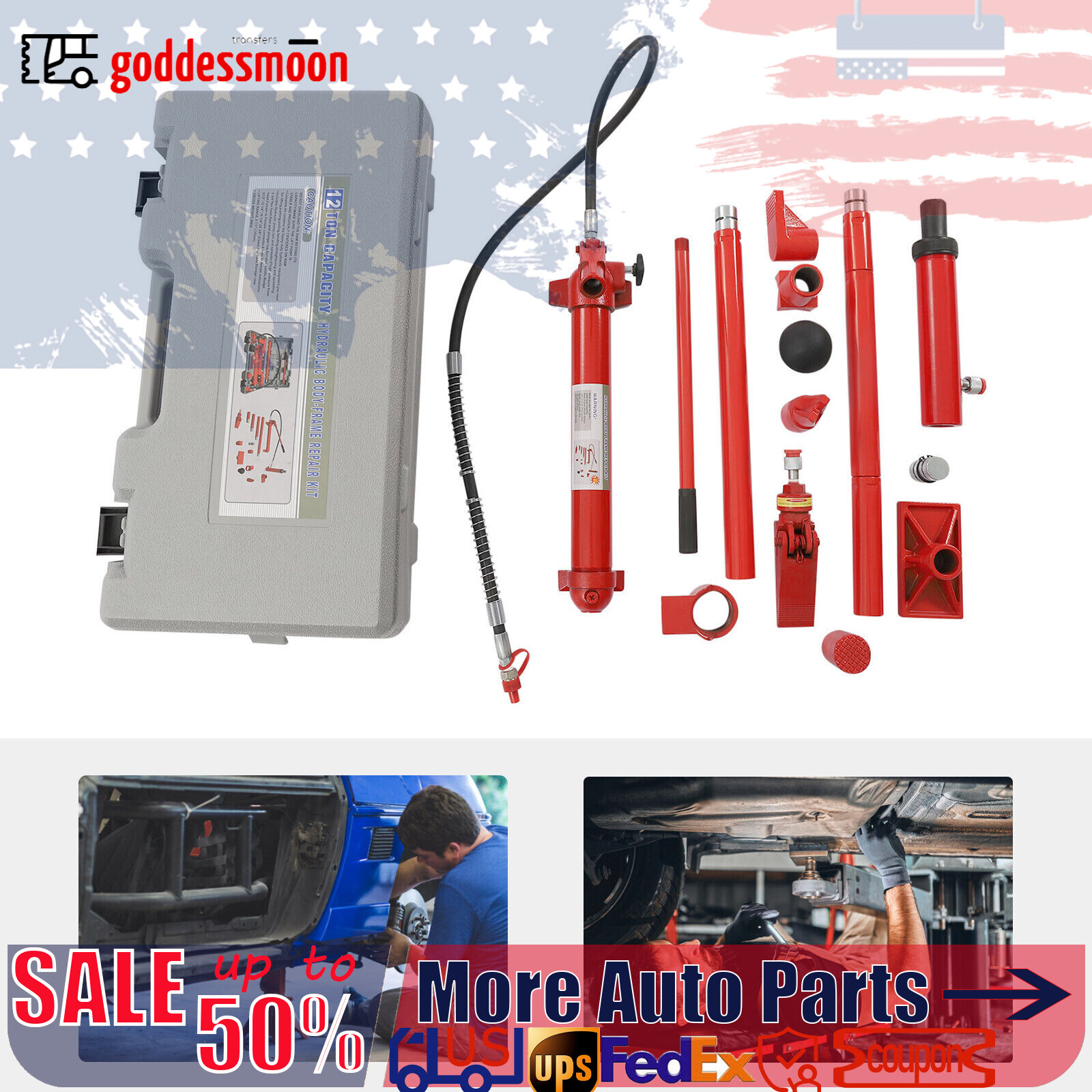 12 Ton Heavy Duty Porta Power Hydraulic Jack Auto Body Frame Repair Kit Lift Ram
