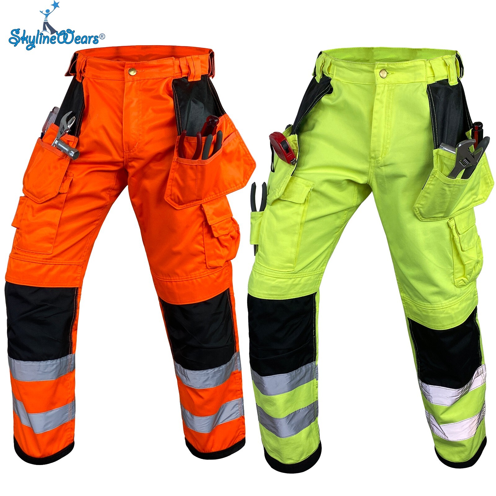 Combat Cargo Work Pants Men Heavy Duty Hi Viz Utility Knee Pockets Trousers