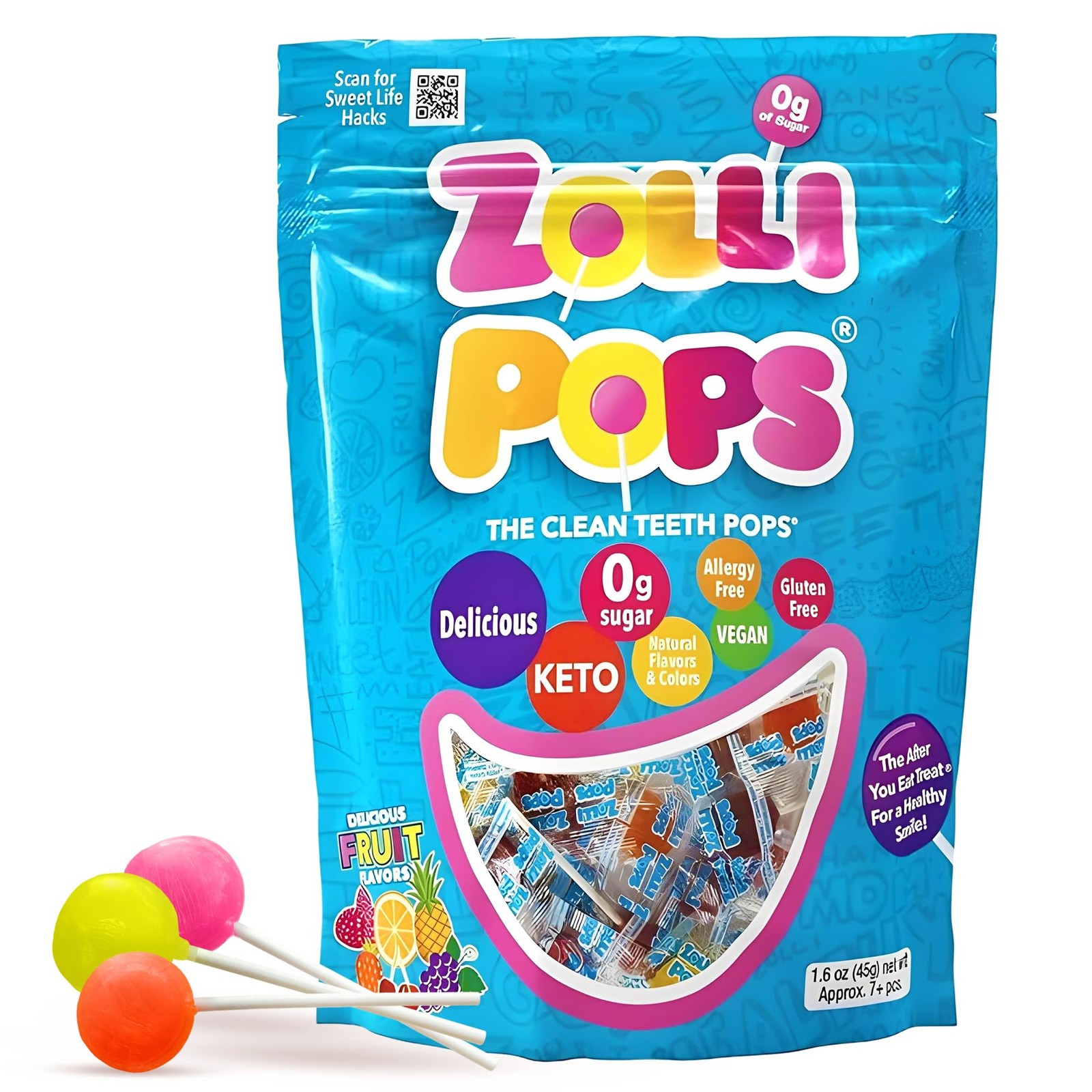 Clean Teeth Lollipops anti Cavity Sugar-Free Candy Natural Fruit Flavor Varie