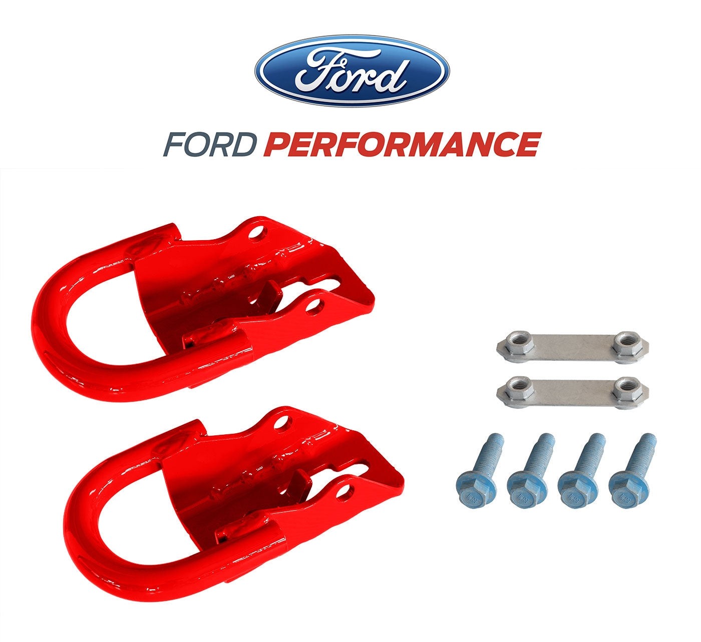 2015-2025 F150 Ford Performance M-18954-F15R Red Steel Front Tow Hooks Pair