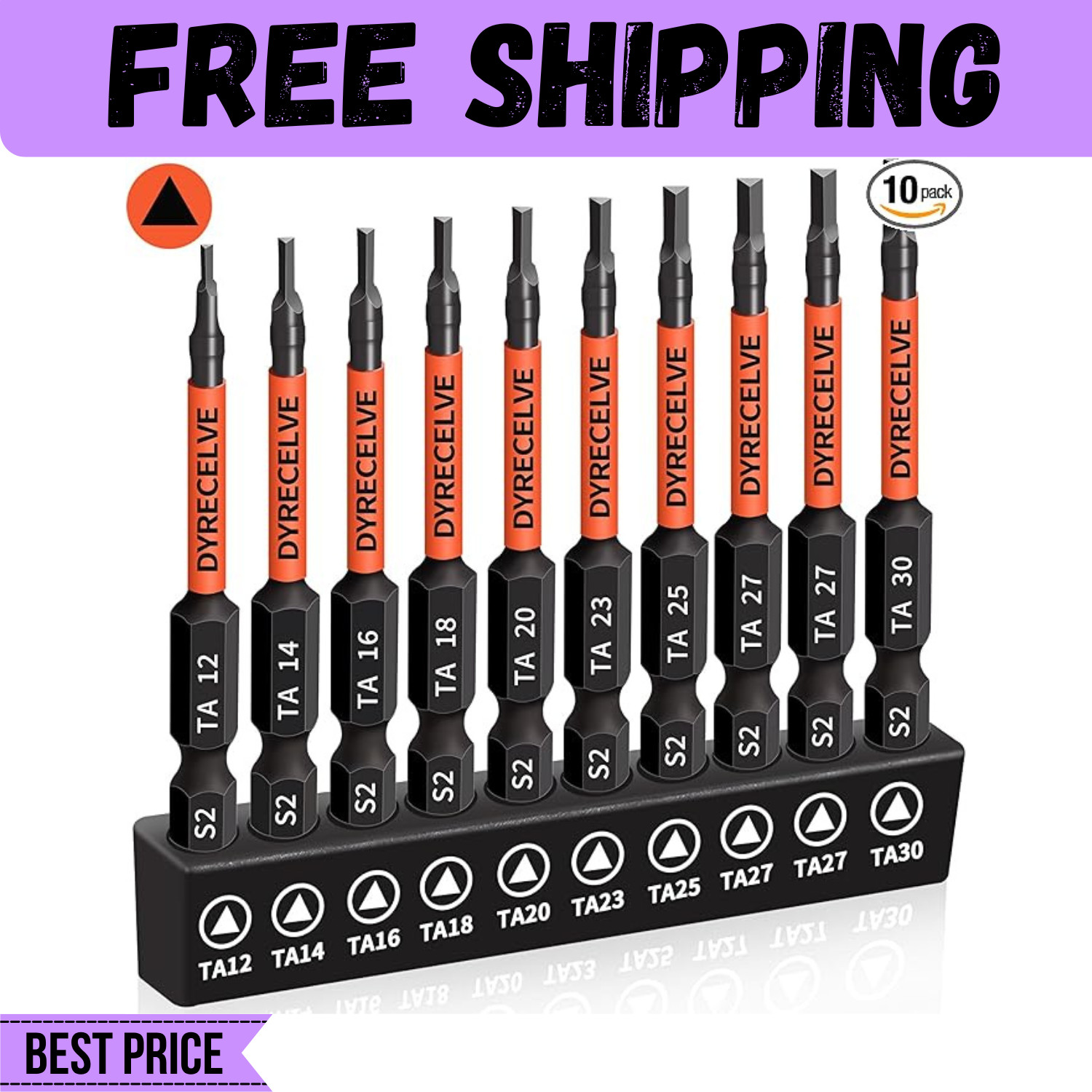 10-Pack Triangle Screwdriver Set - Premium S2 Steel Triangle Bit Set (2.56" Long