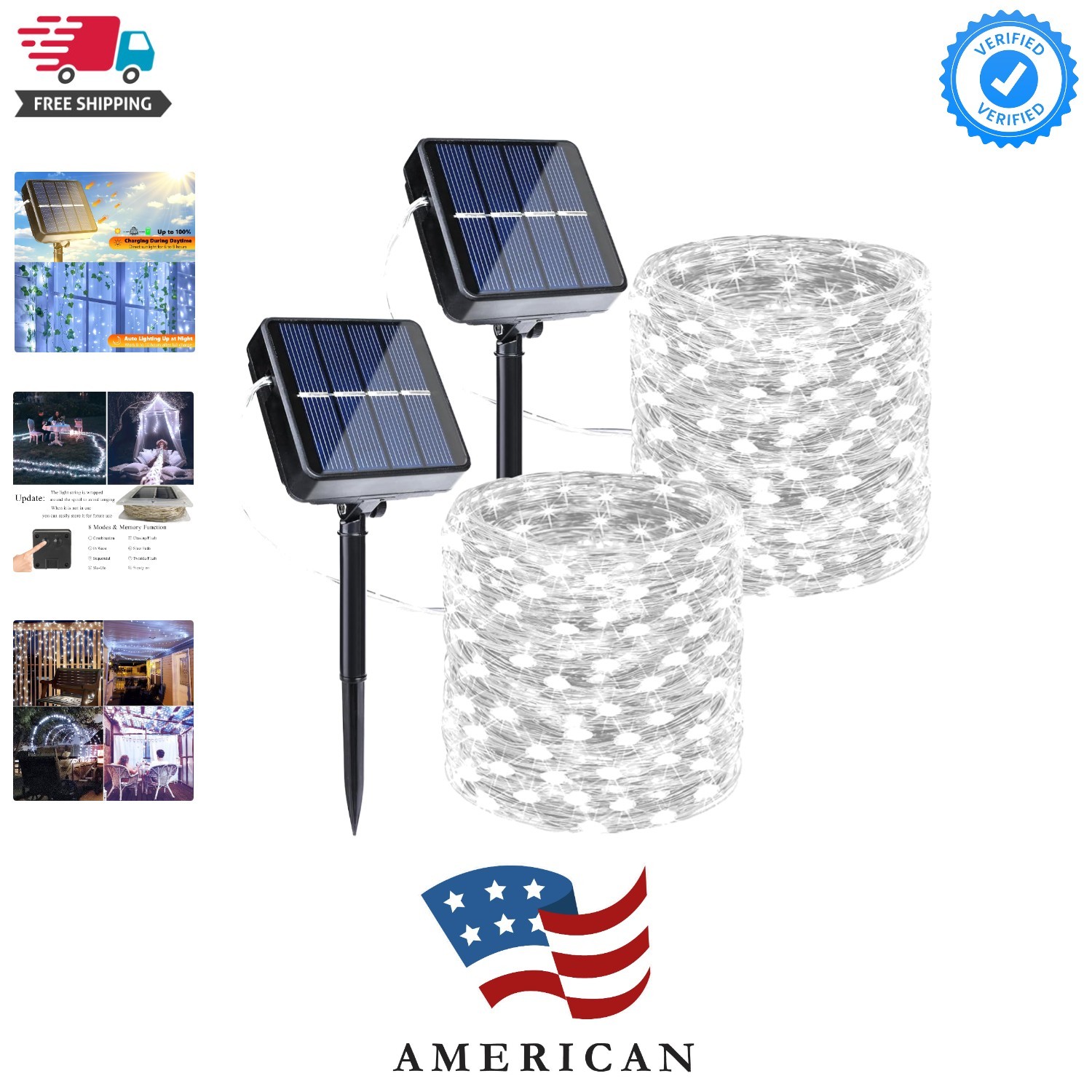Solar Fairy Lights, 2-Pack Total 80FT 240LED String Lights, White | Silver Wi...