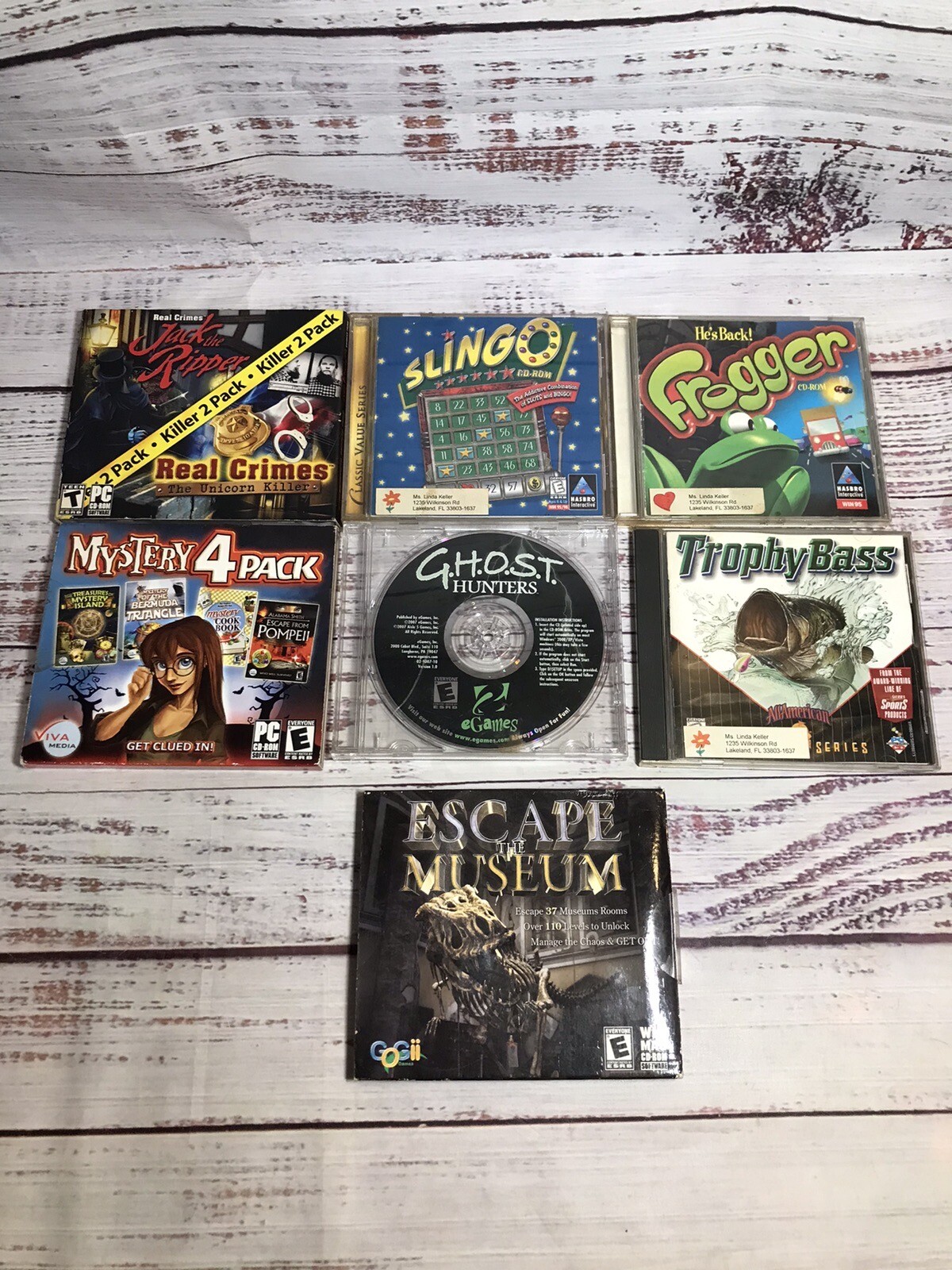 Lot Of 7 PC Games Computer Frogger Mystery Bass Fishing Slingo Crime UNTESTED