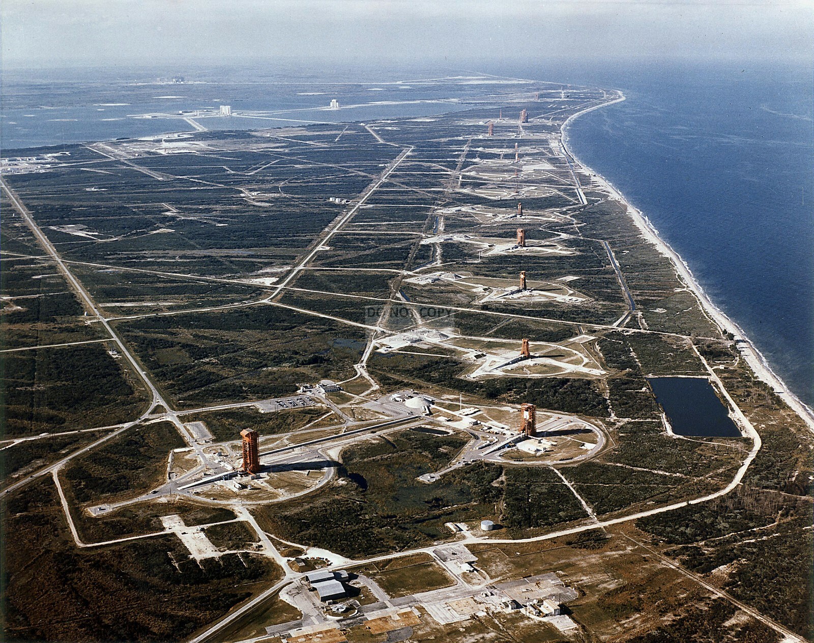 AERIAL VIEW OF MISSILE ROW AT CAPE CANAVERAL - 8X10 NASA PHOTO (EP-159)