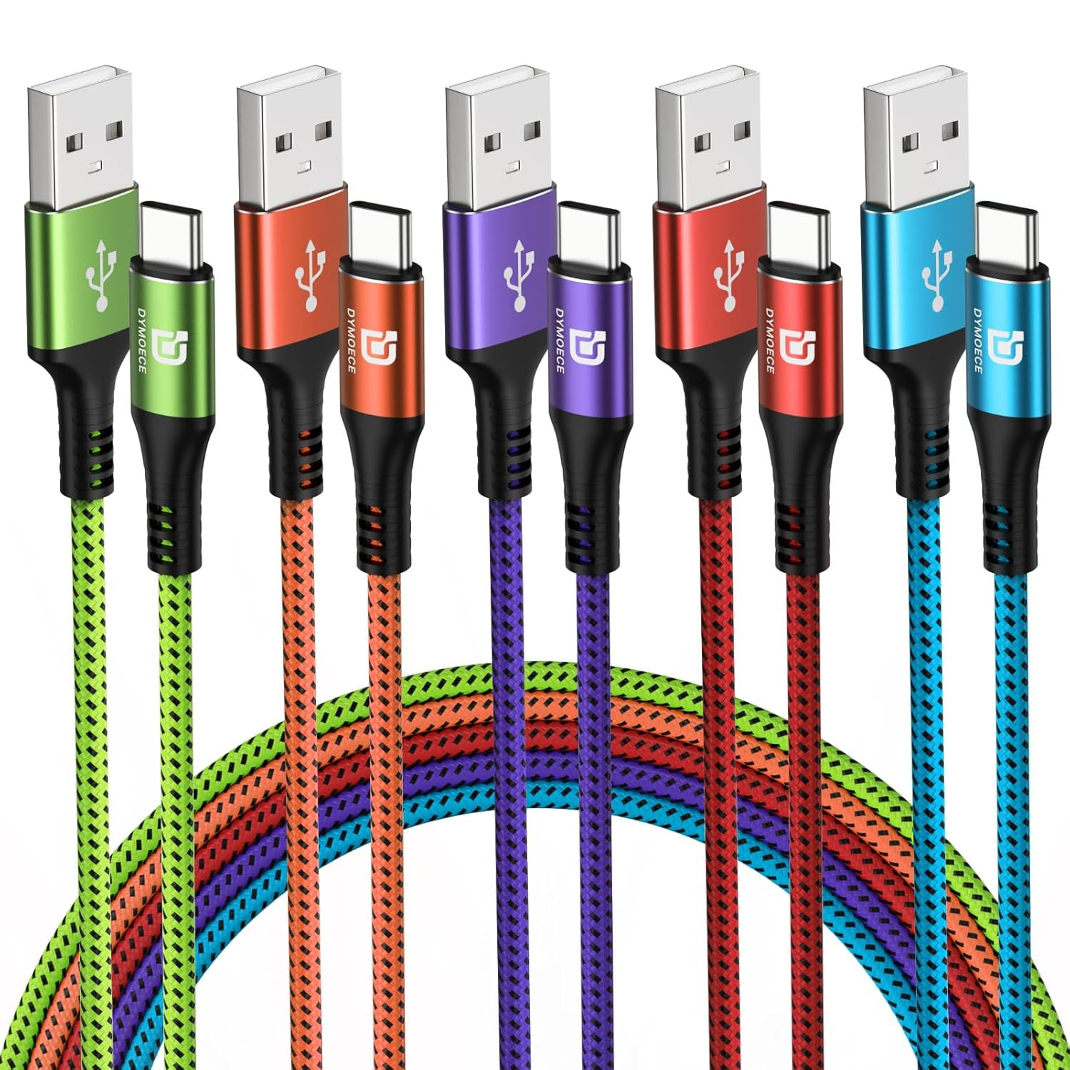 USB C Cable (5 Pack 10ft) USB A to C Charger Fast Charging Nylon Braided for Sam