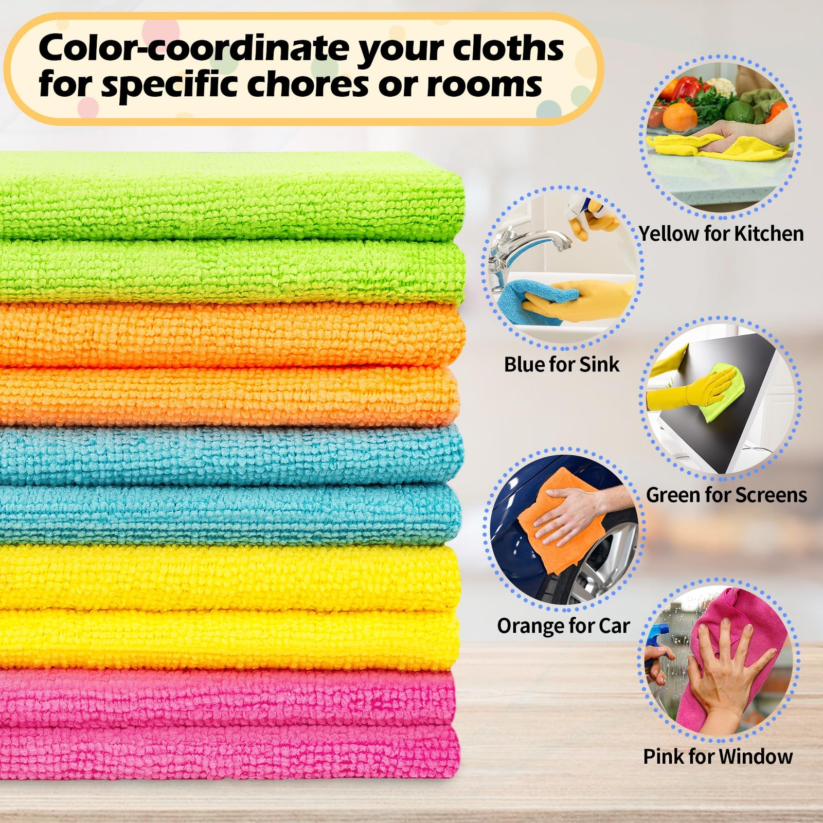 FIXSMITH Microfiber Cleaning Cloth, 20 Pack 20PK, 5 Colors Assorted
