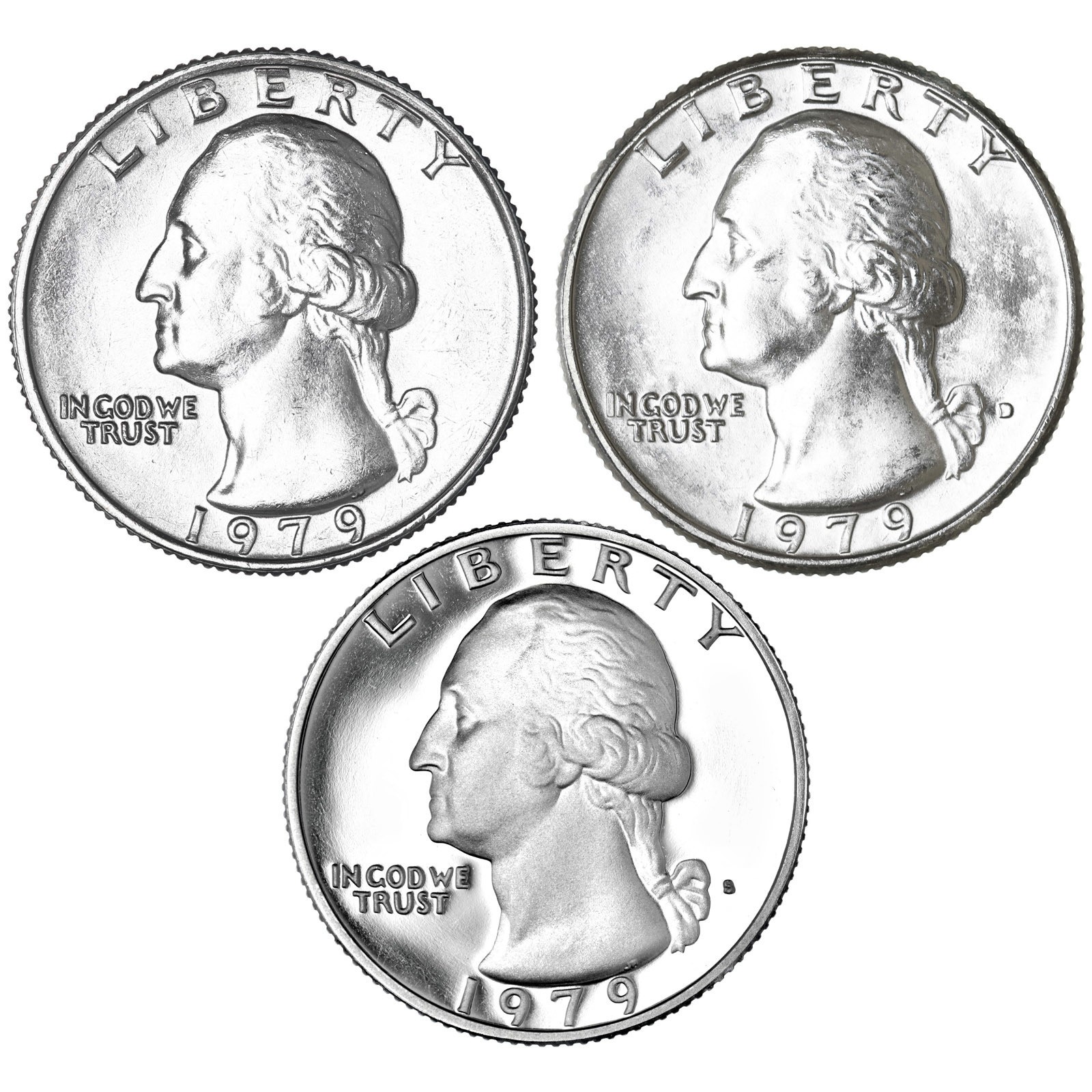 1979 P D S Washington Quarters CN-Clad BU & Gem Proof 3 Coin Year Set