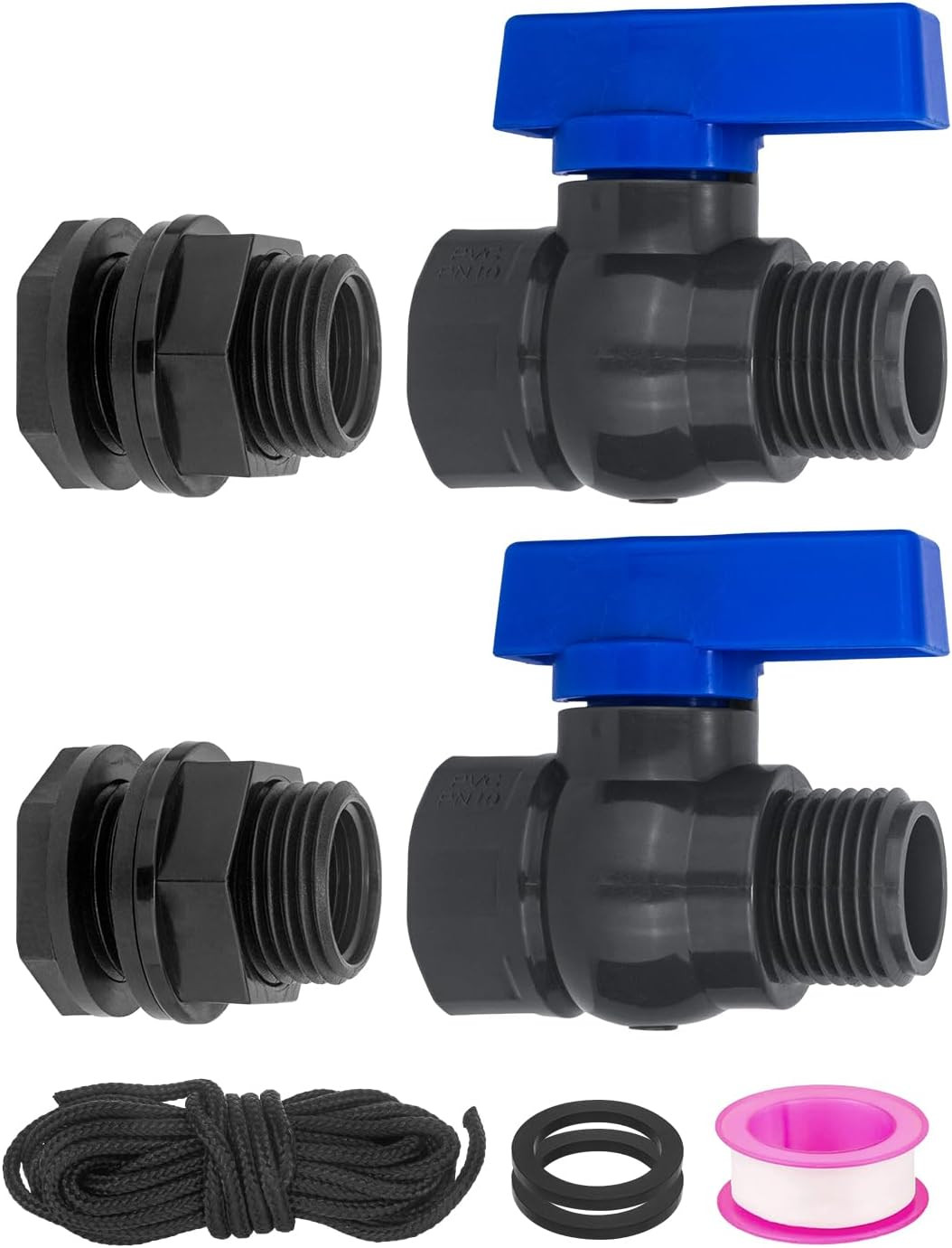 PVC Rain Barrel Spigot Kit 2 Pack 3/4" GHT Bulkhead Fitting With PVC Ball Valve