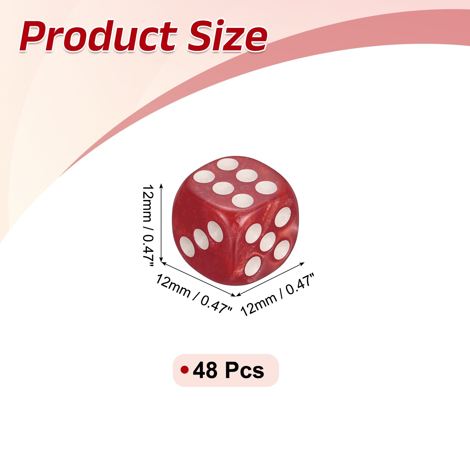 48Pcs Polyhedral Dice 12mm Pearl Pattern Square Dice, Rose Red