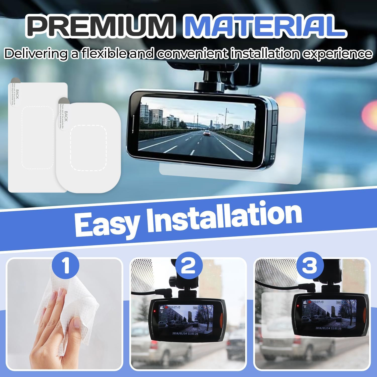 8PCS Dashcam Windshield Sticker,Clear Electrostatic Sticker Mounting Dash Cam,Re