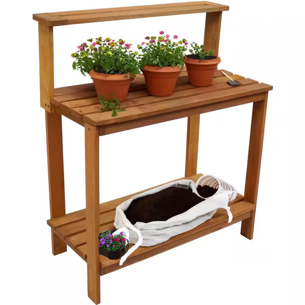 42 In. Meranti Wood Outdoor Potting Bench with Teak Oil