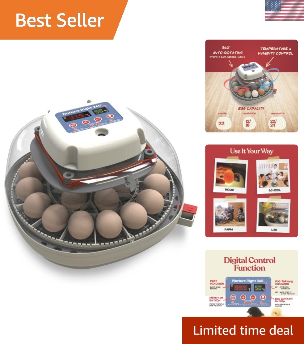 Nurture Right Egg Incubator for 12-22 Eggs - Automatic Turner & 360° View
