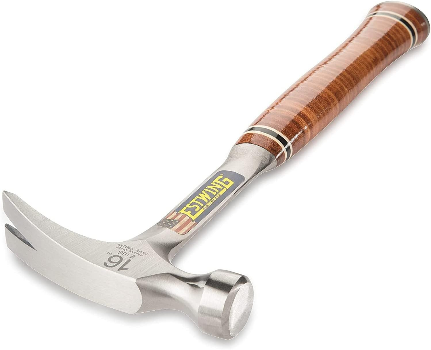 Hammer - 16 Oz Straight Rip Claw with Smooth Face & Genuine Leather Grip - E16S
